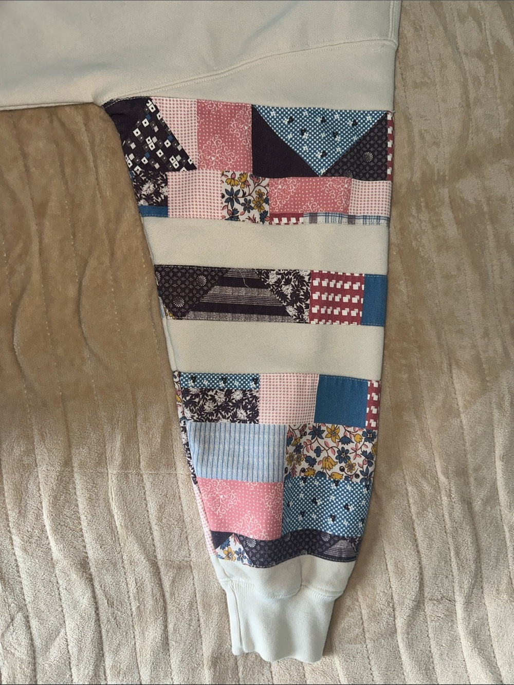 Abercrombie & Fitch Cream Sweatshirt with Patchwork Multi-Color Sleeves - Picture 2 of 3